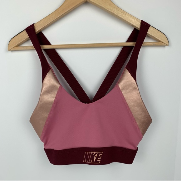 Nike Other - Nike Dri-Fit Indy Sports Bra Size Large Gold Burgundy & Pink